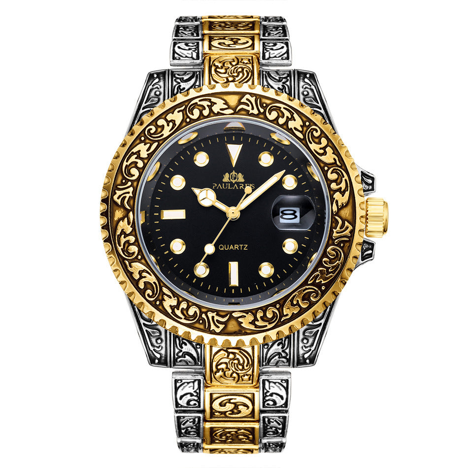 Quartz Carved Water Ghost Calendar Luminous Men's Watch