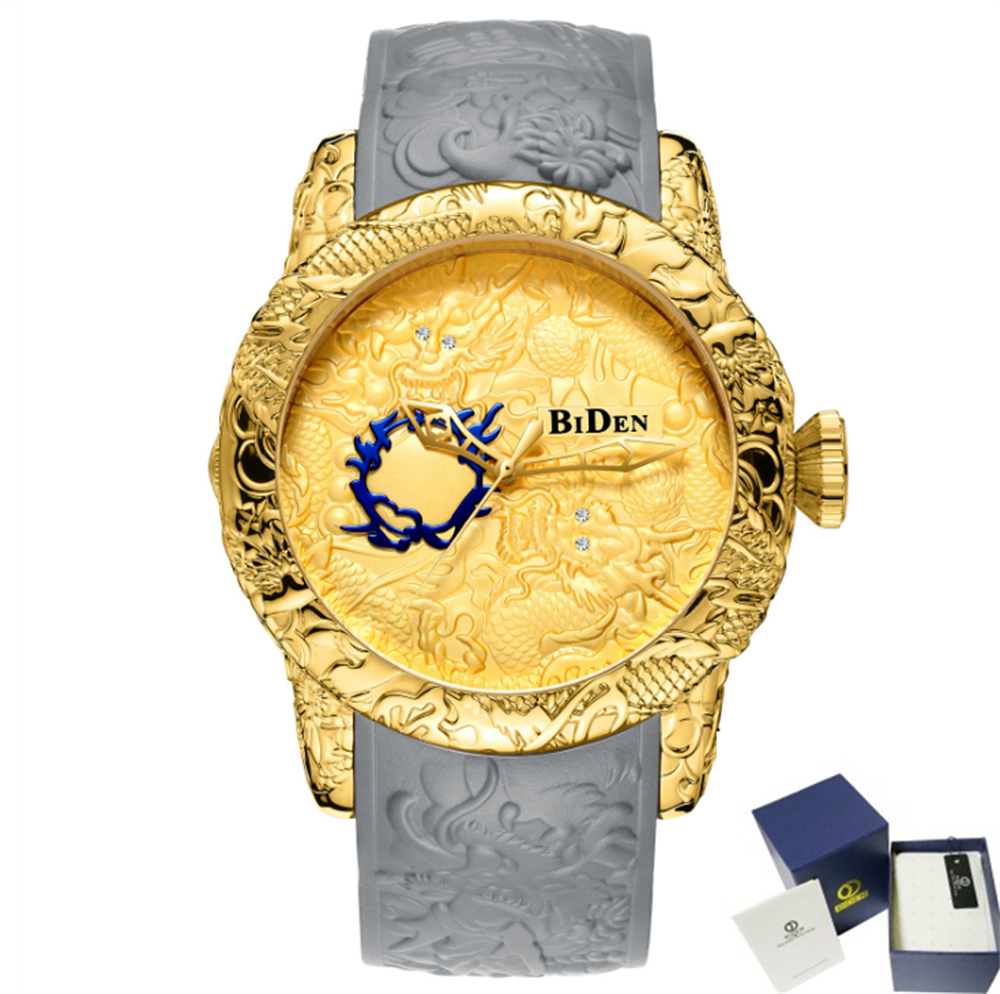 Black Men Watches Fashion 3D Engraved Dragon Relogio