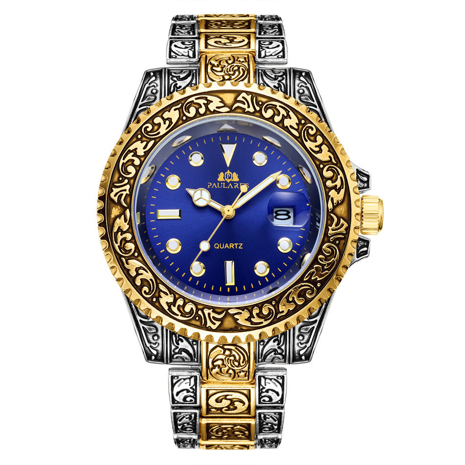 Quartz Carved Water Ghost Calendar Luminous Men's Watch