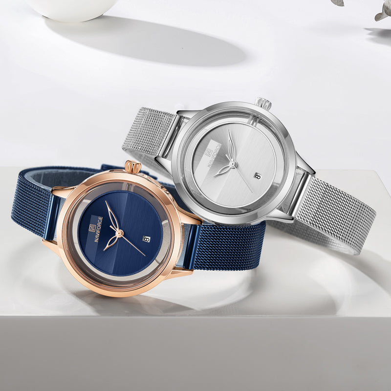 Calendar mesh belt quartz watch female form