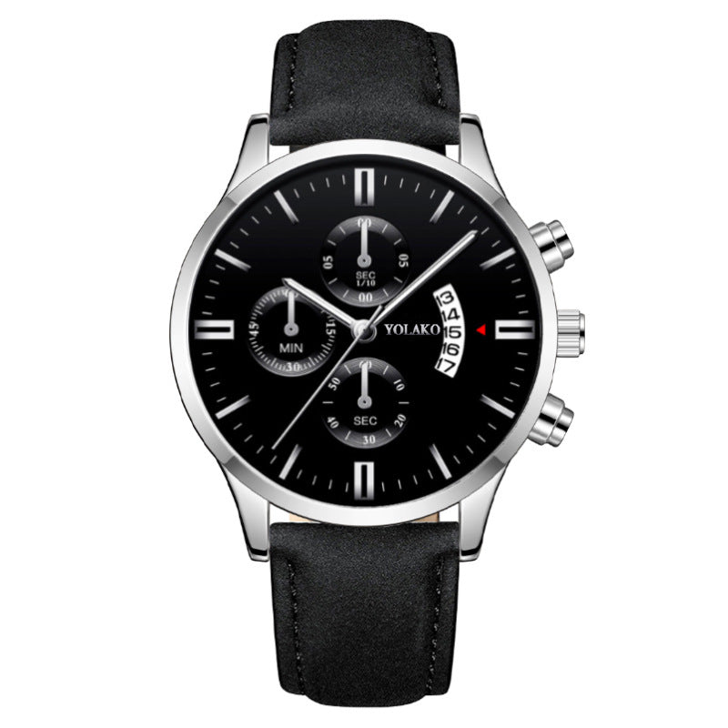 Fashion Three-eye Six-hand Men's Belt Quartz Watch