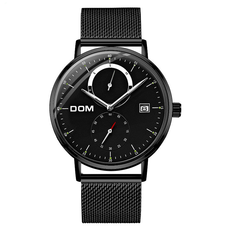 Men's ultra-thin minimalist calendar with quartz watch