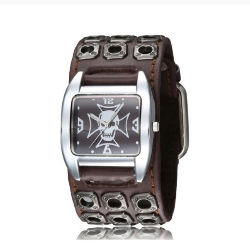 Men's Punk Silver Ghost Head Belt Watch