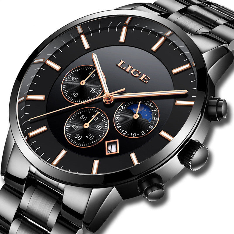 Men's Personality Fashion Trend Casual Waterproof Moon Phase Quartz Watch Business Sports Watch