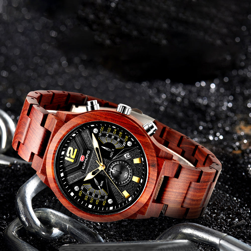Function Chronograph Fashion Sport Quartz Wood Watch