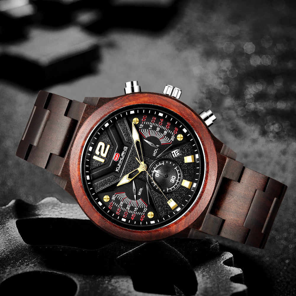 Function Chronograph Fashion Sport Quartz Wood Watch