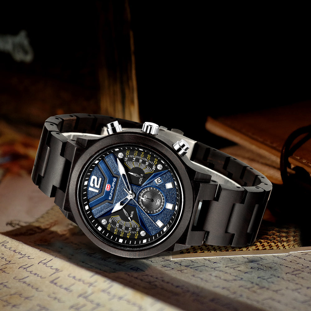 Function Chronograph Fashion Sport Quartz Wood Watch