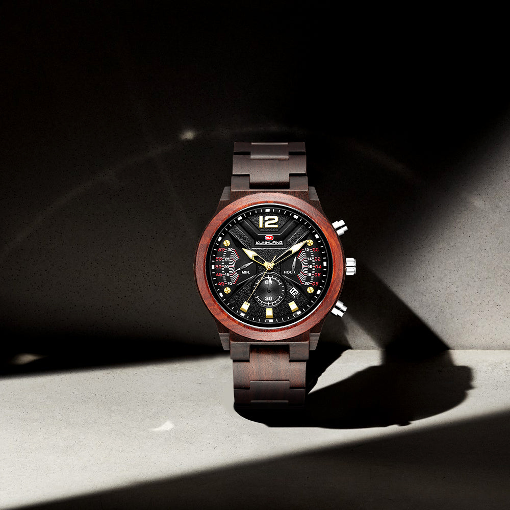 Function Chronograph Fashion Sport Quartz Wood Watch