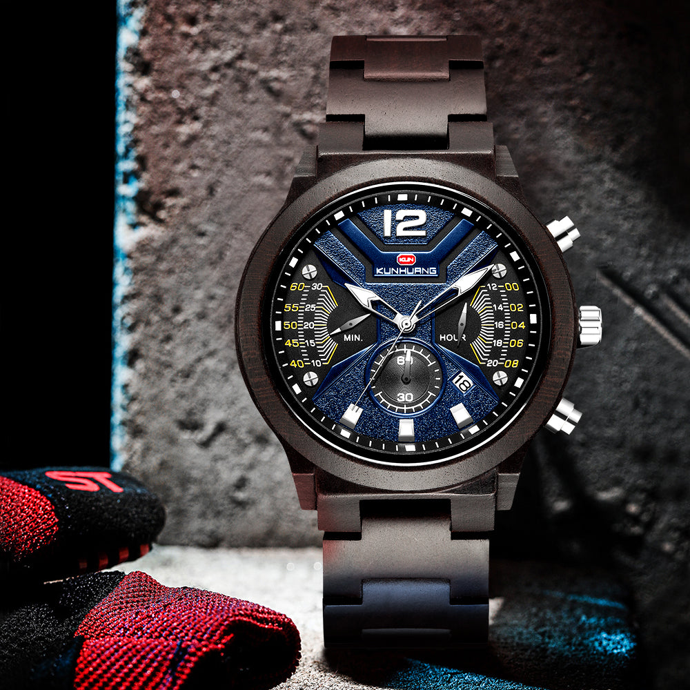 Function Chronograph Fashion Sport Quartz Wood Watch