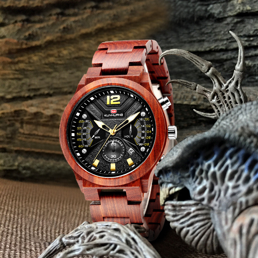 Function Chronograph Fashion Sport Quartz Wood Watch