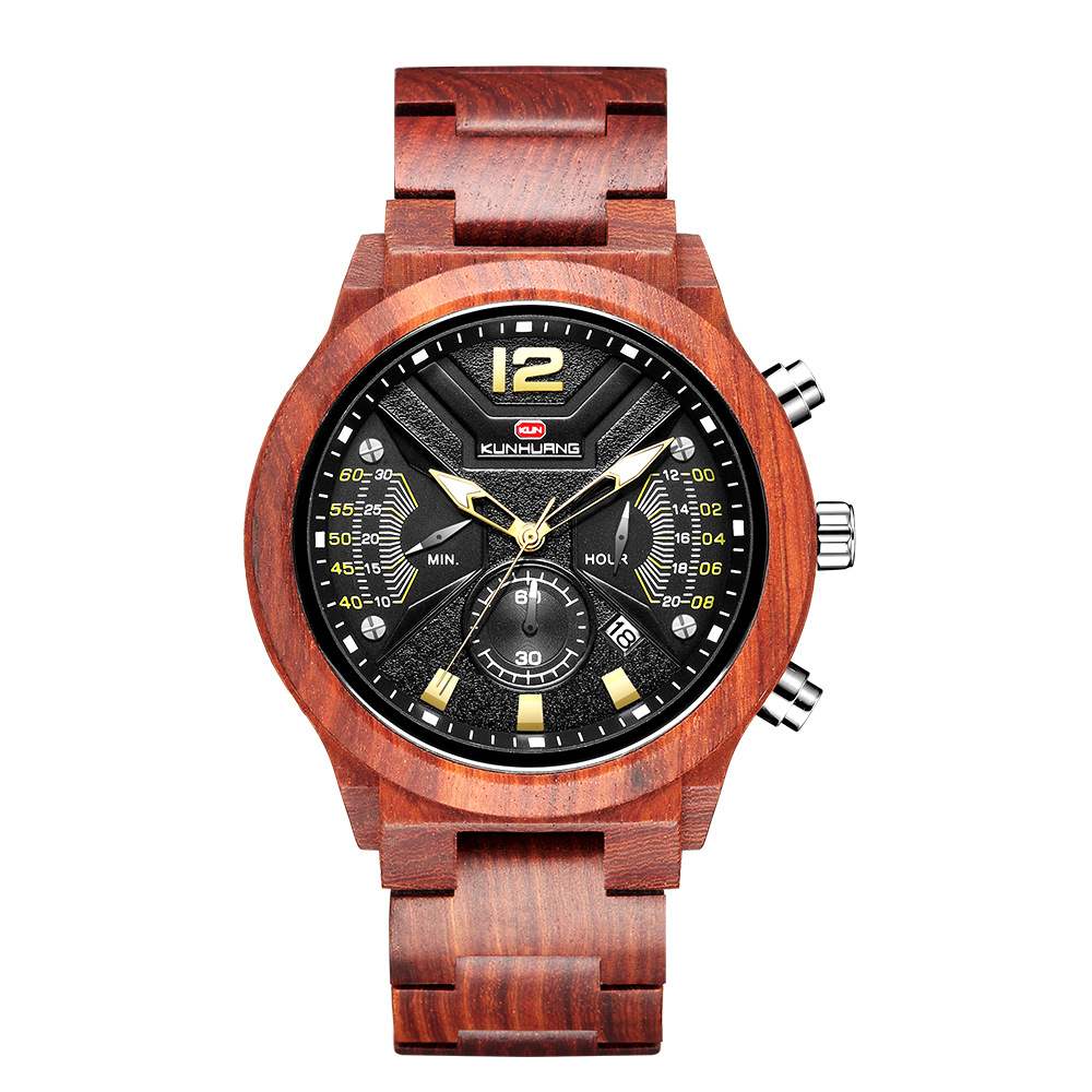 Function Chronograph Fashion Sport Quartz Wood Watch
