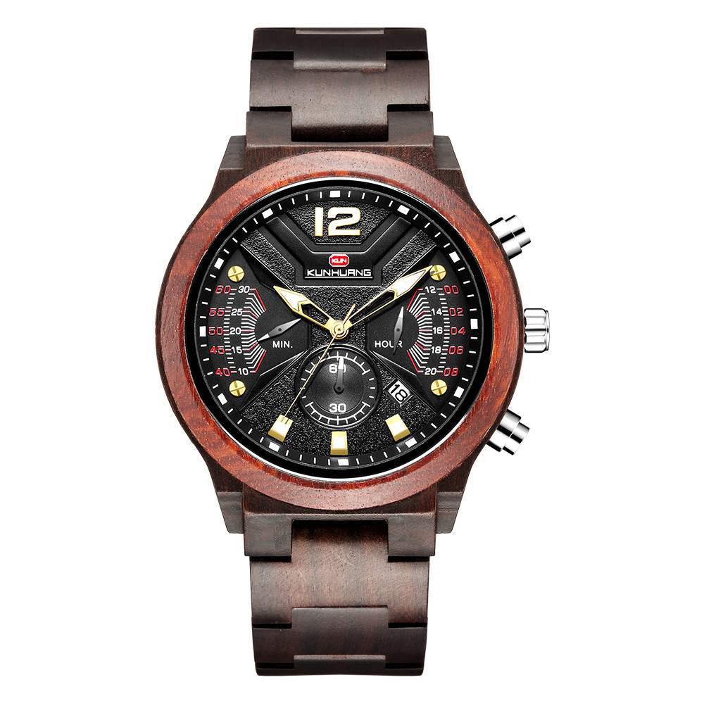 Function Chronograph Fashion Sport Quartz Wood Watch