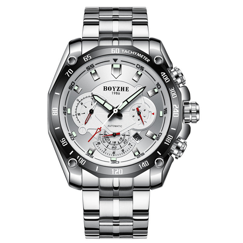 BOYZHE Certified Brand Watch Steel Belt Week Display