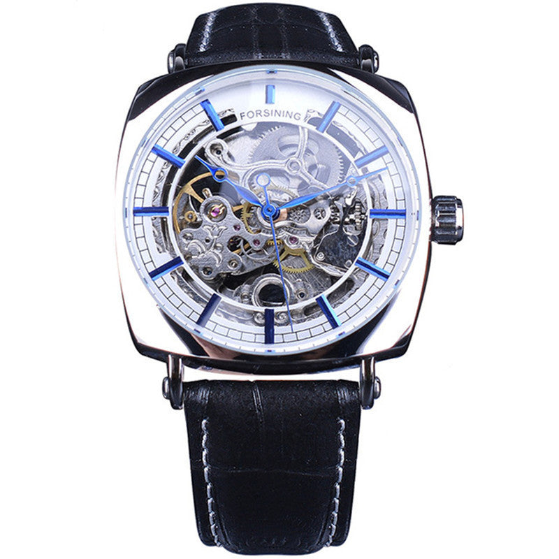 Forsining Black Genuine Leather Fashion Royal Luxury Gold Clock