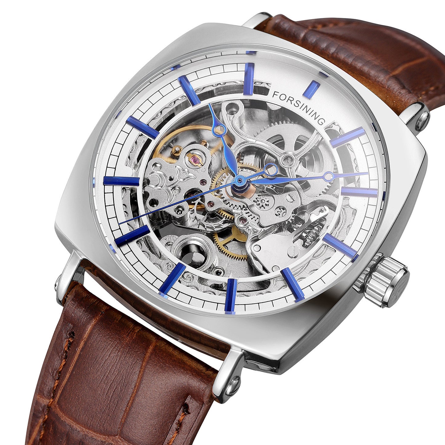 Forsining Black Genuine Leather Fashion Royal Luxury Gold Clock