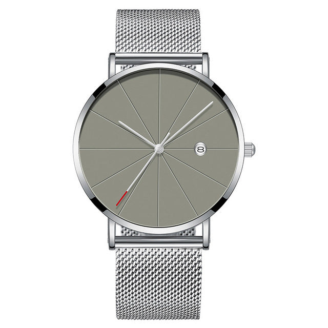 Calendar Thin Mens Watch Stainless Steel Mesh Band Quartz