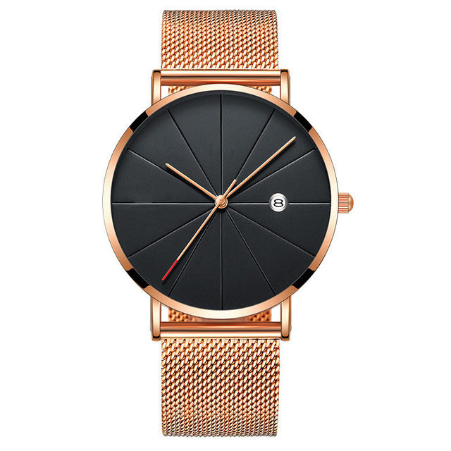 Calendar Thin Mens Watch Stainless Steel Mesh Band Quartz