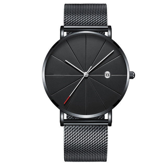 Calendar Thin Mens Watch Stainless Steel Mesh Band Quartz