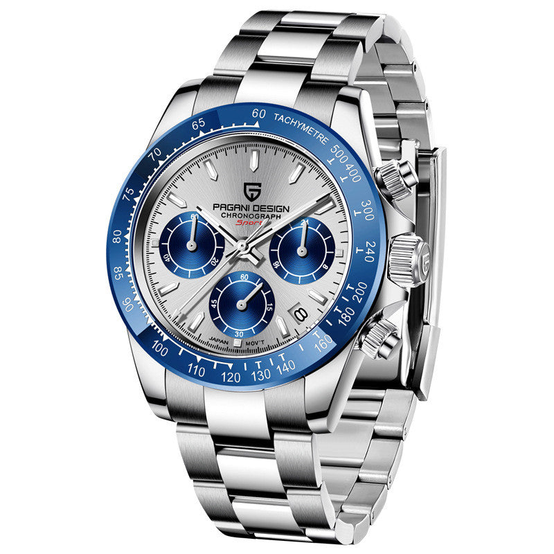 Men's Business Watch Multifunction Calendar Chronograph Stainless Steel