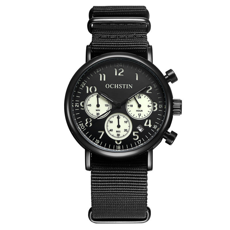 Multi-function three-eye calendar quartz watch
