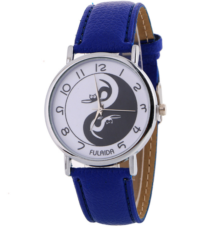 Women watch Yin-Yang Cute Cat Printed Faux Leather Band