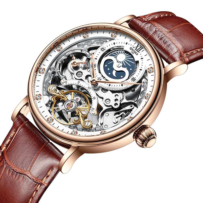 New KINYUED genuine automatic leather men's watch watches
