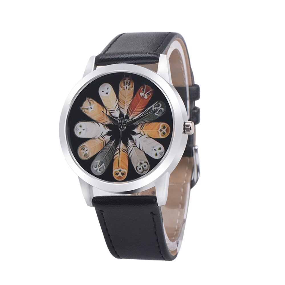 Fashion Student Quartz Cute Owl Feather Watch