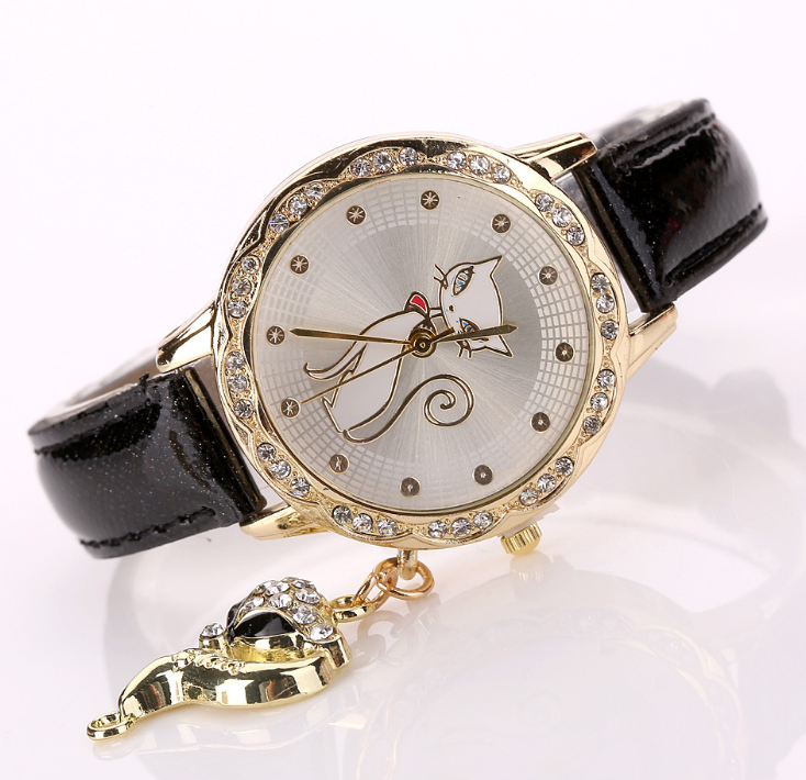 Fashion Cute Cat Pattern watch bracelets Clock