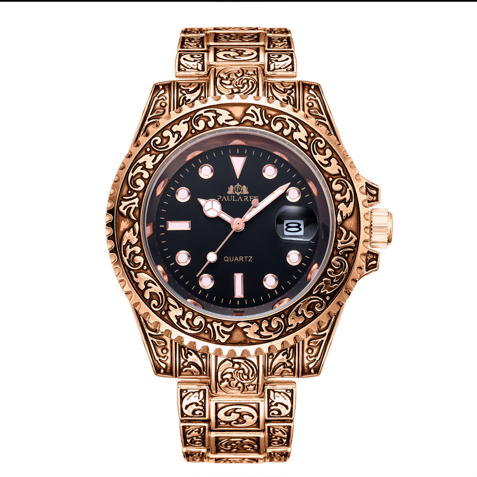 Quartz Carved Water Ghost Calendar Luminous Men's Watch
