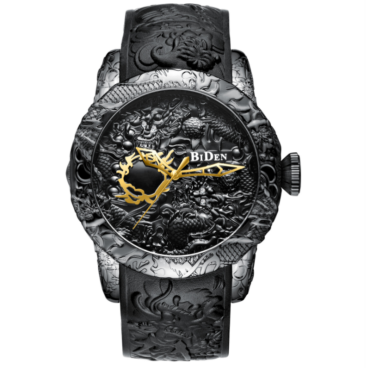 Black Men Watches Fashion 3D Engraved Dragon Relogio