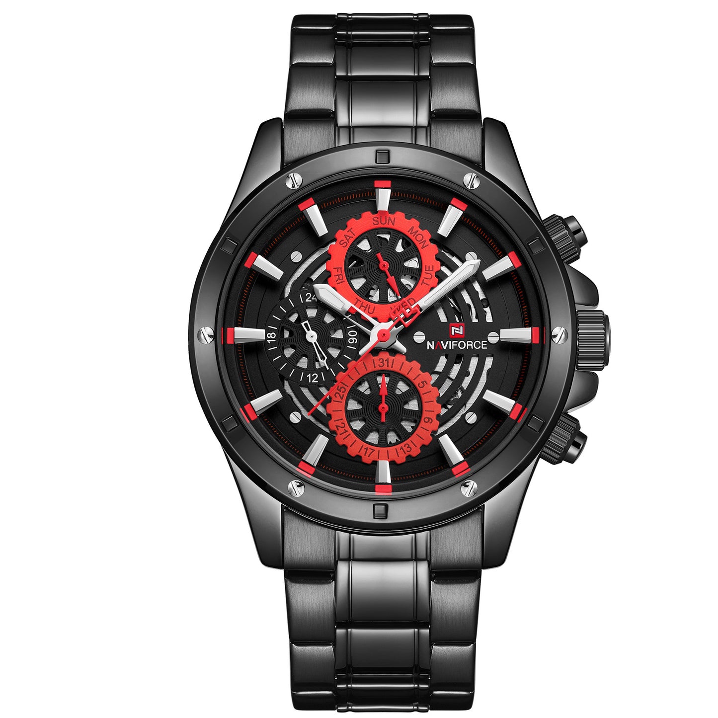 Multi-function three-eye quartz watch
