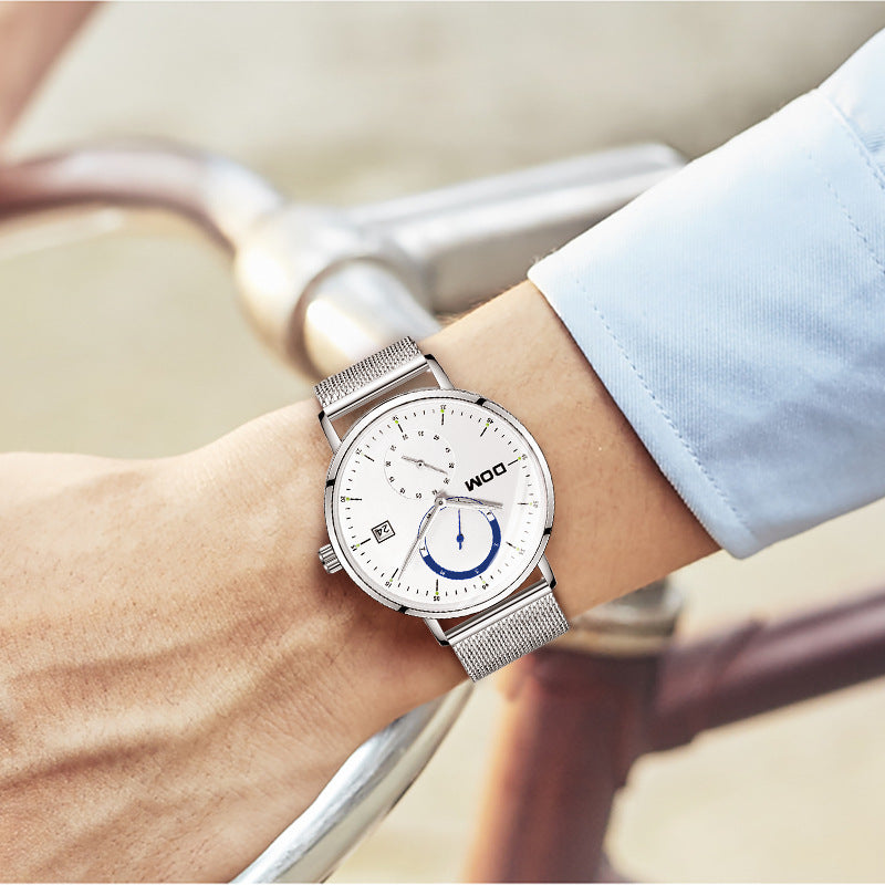 Men's ultra-thin minimalist calendar with quartz watch