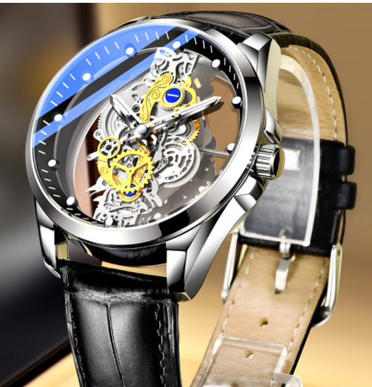 Men Watch Skeleton Automatic Quartz Watch Gold Skeleton