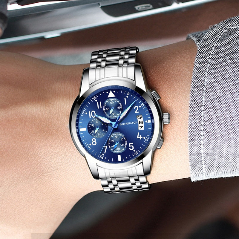 Creative three-eye calendar quartz watch