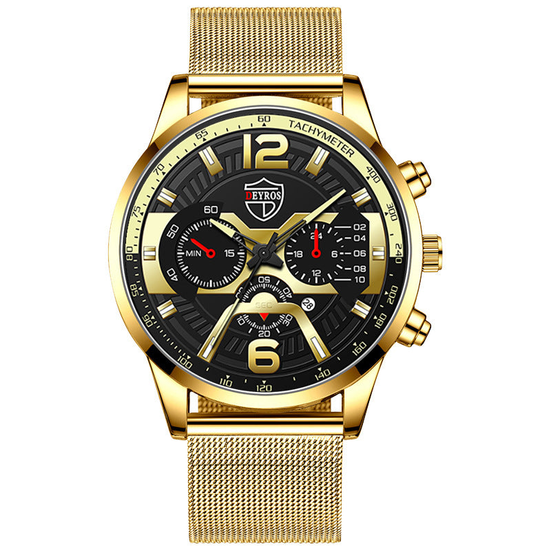 New Fashion Men's Stainless Steel Calendar Quartz Watch