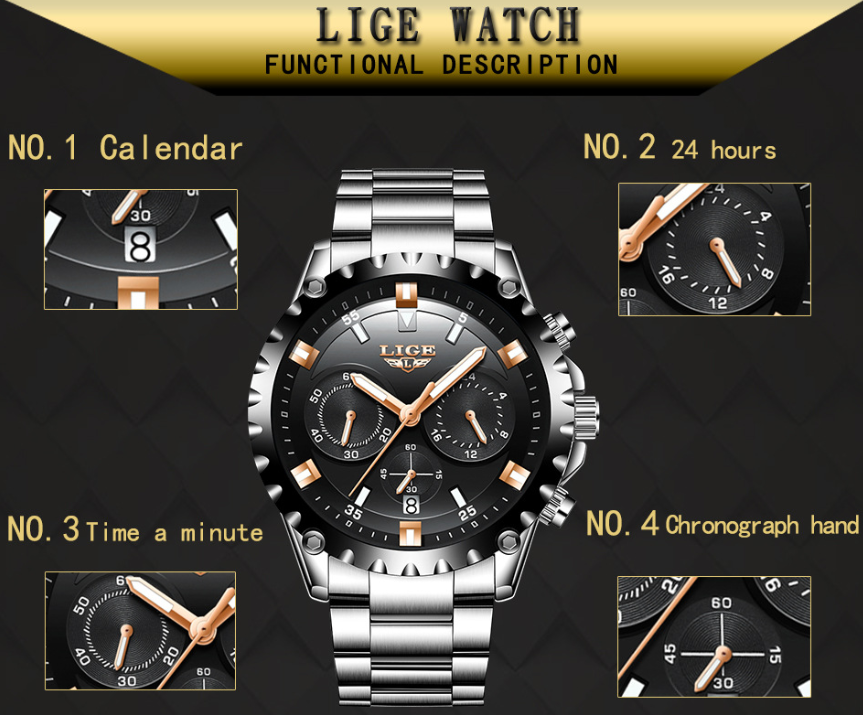 Multifunctional business sports and leisure fashion waterproof quartz watch
