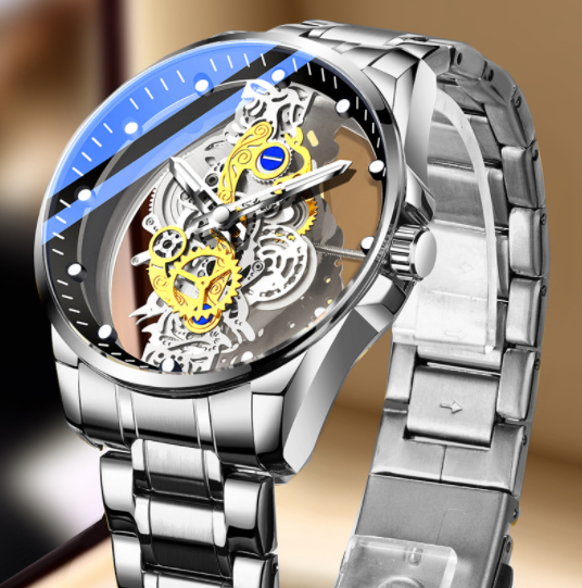 Men Watch Skeleton Automatic Quartz Watch Gold Skeleton