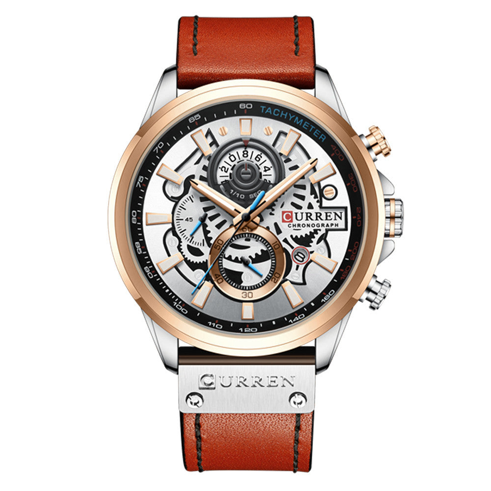 Waterproof Quartz Multifunctional Men's Calendar Belt Watch