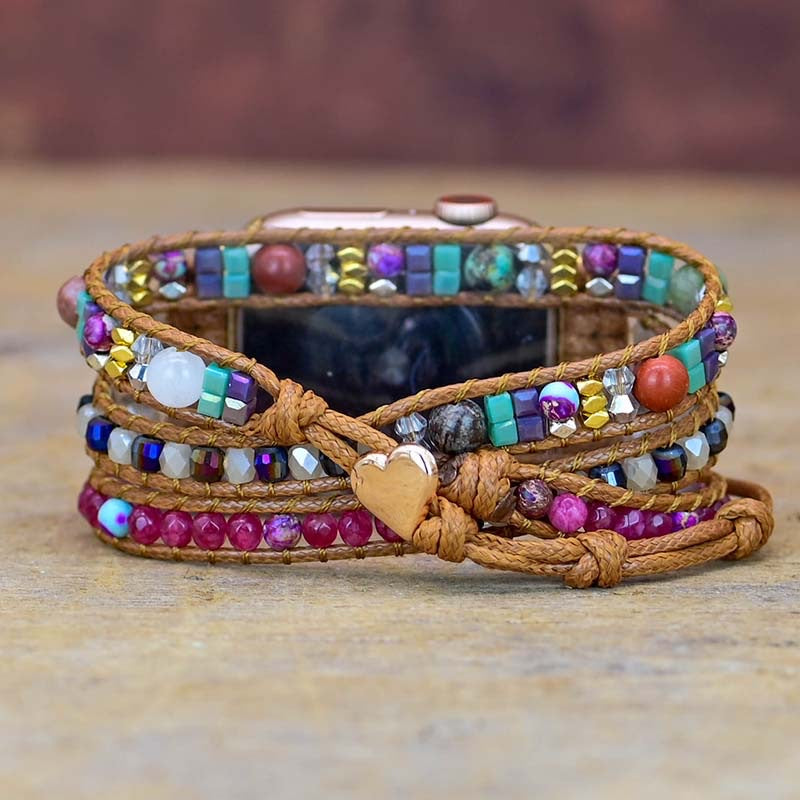 3-Layer Amethyst Wax Rope Watch Strap