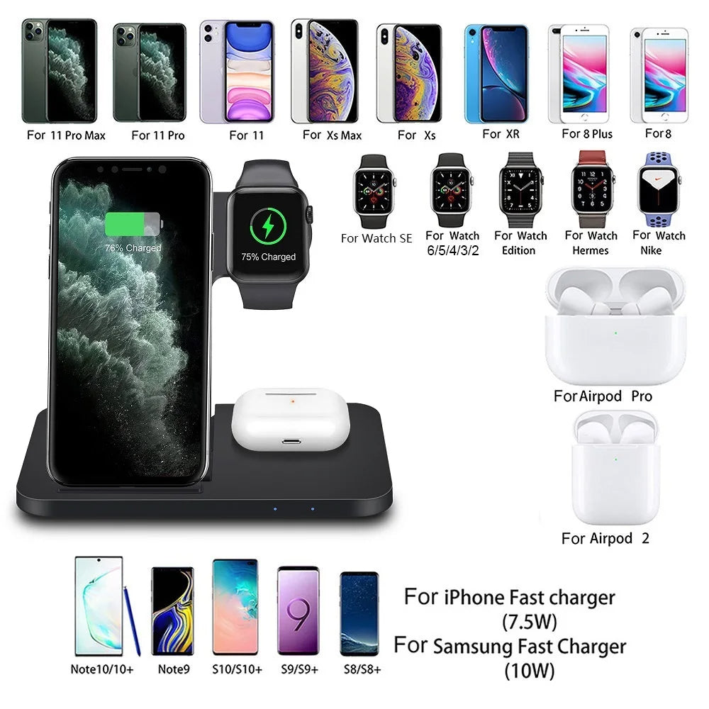 Mobile phone holder watch headset wireless charger