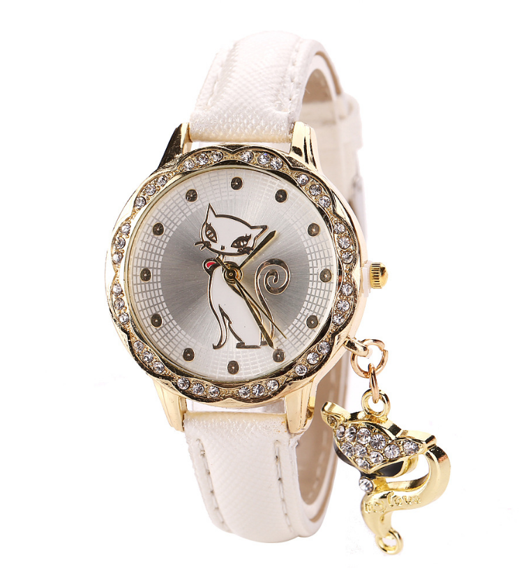 Fashion Cute Cat Pattern watch bracelets Clock