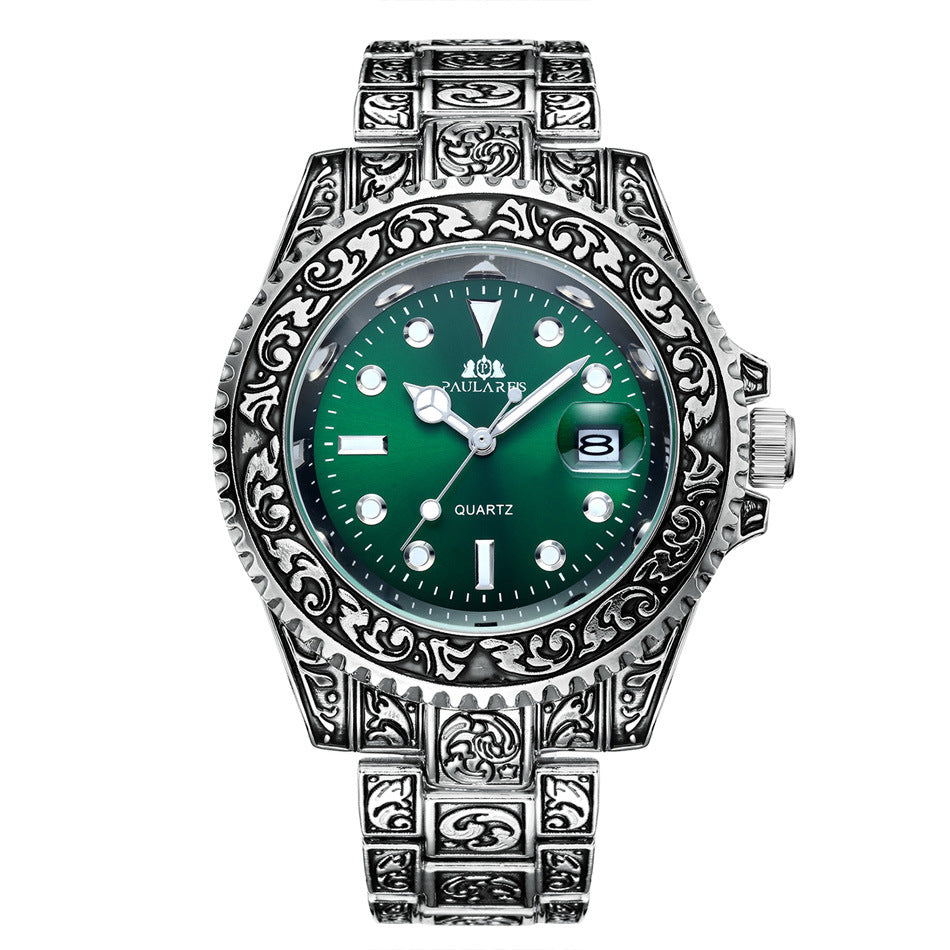 Quartz Carved Water Ghost Calendar Luminous Men's Watch