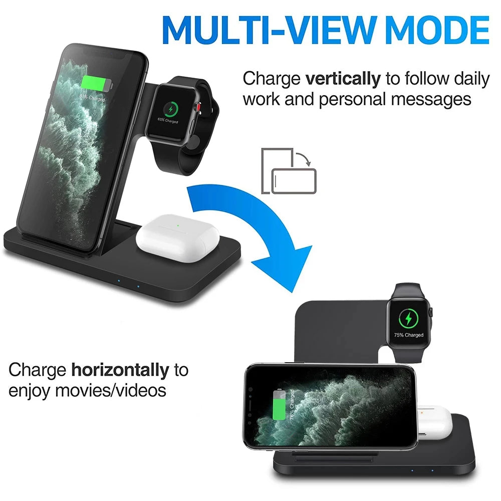 Mobile phone holder watch headset wireless charger