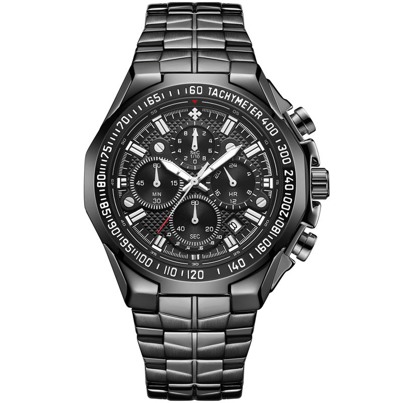 Seven-hand steel band quartz waterproof watch