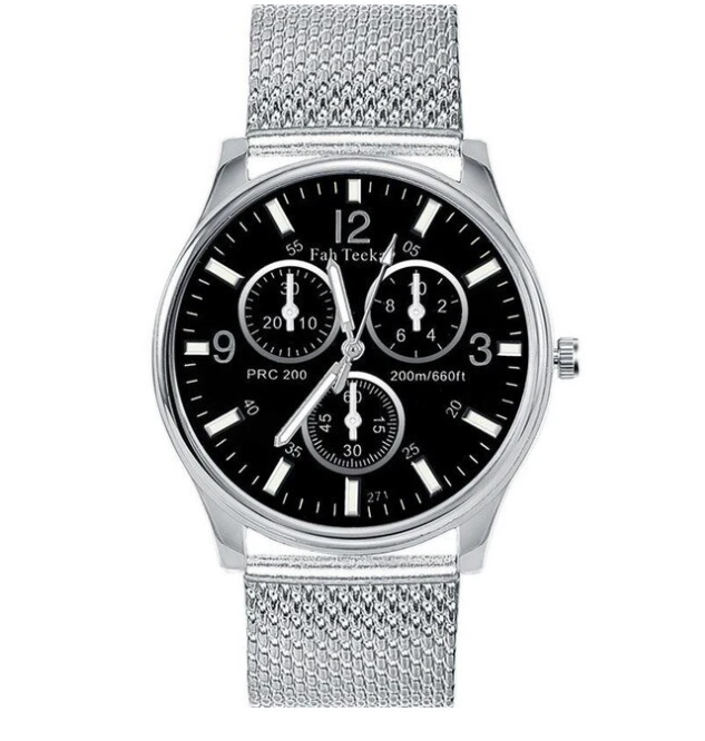 Three Eyes Dial Calendar Men's Mesh Strap Watch
