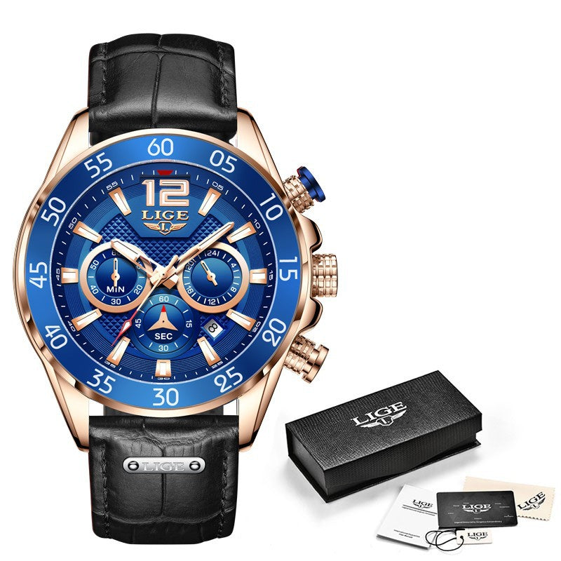 Quartz Watch Men'S Waterproof Wristwatch Multi Function Chronograph