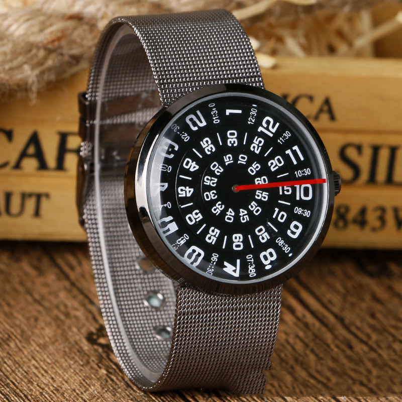 Korean Version Trendy Men's Fashion Alloy Mesh Strap Watch