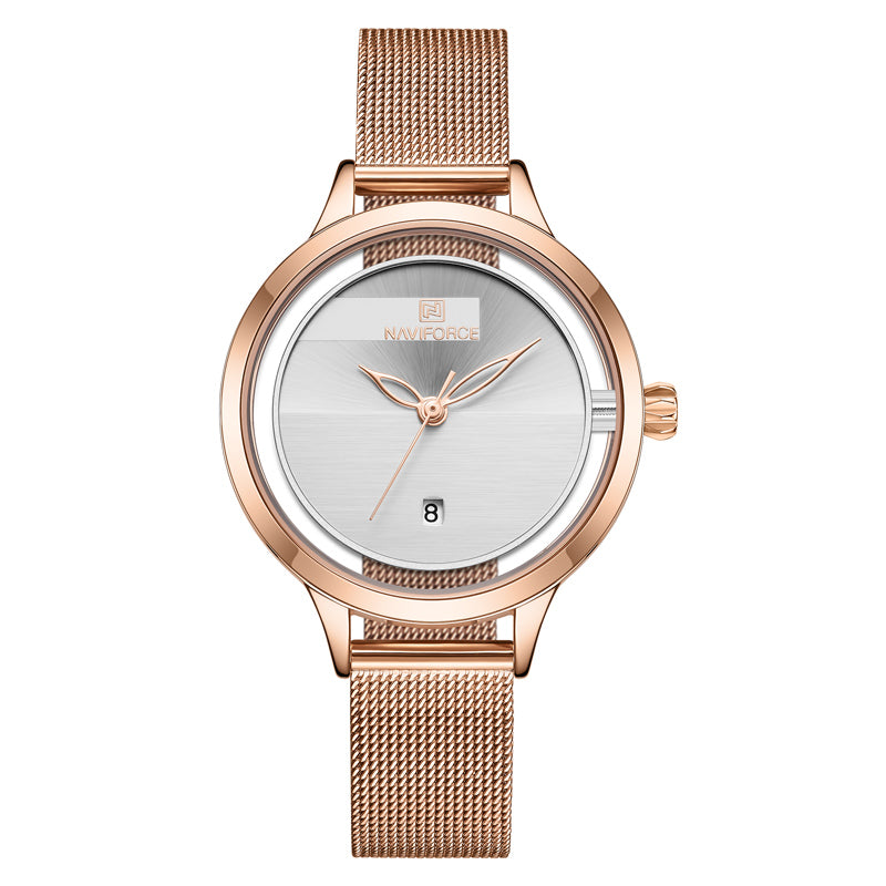 Calendar mesh belt quartz watch female form