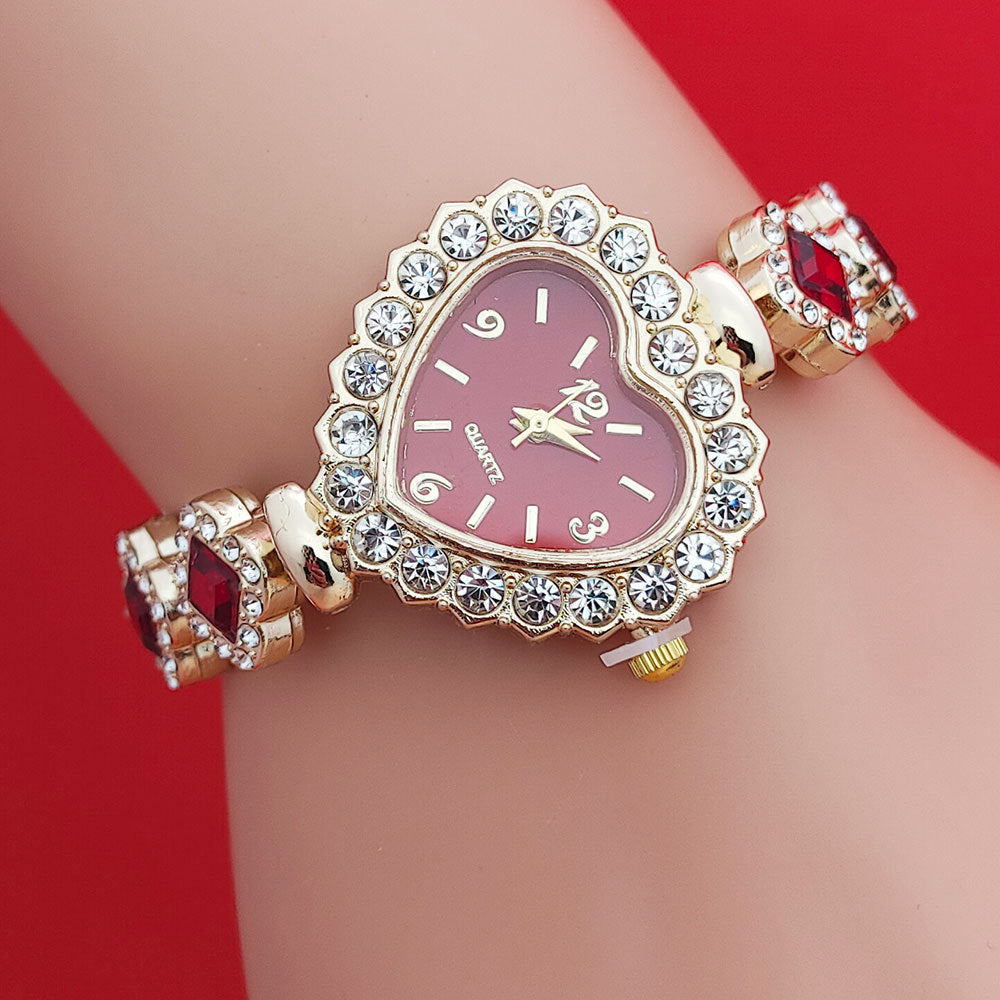 Fashion Love Shape Bracelet Watch Set Diamond Colored Heart