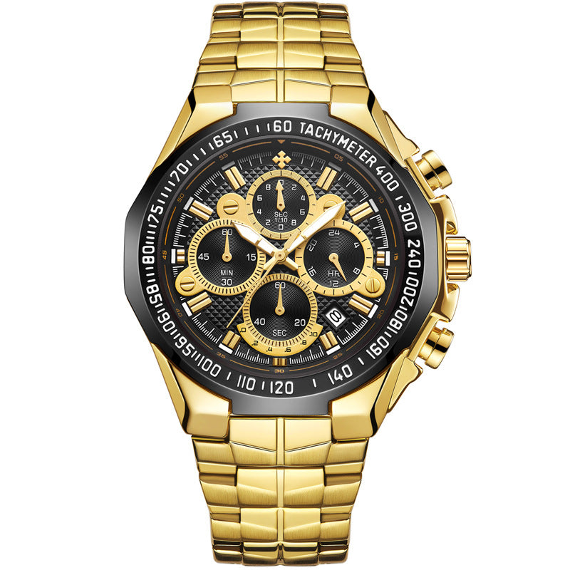 Seven-hand steel band quartz waterproof watch